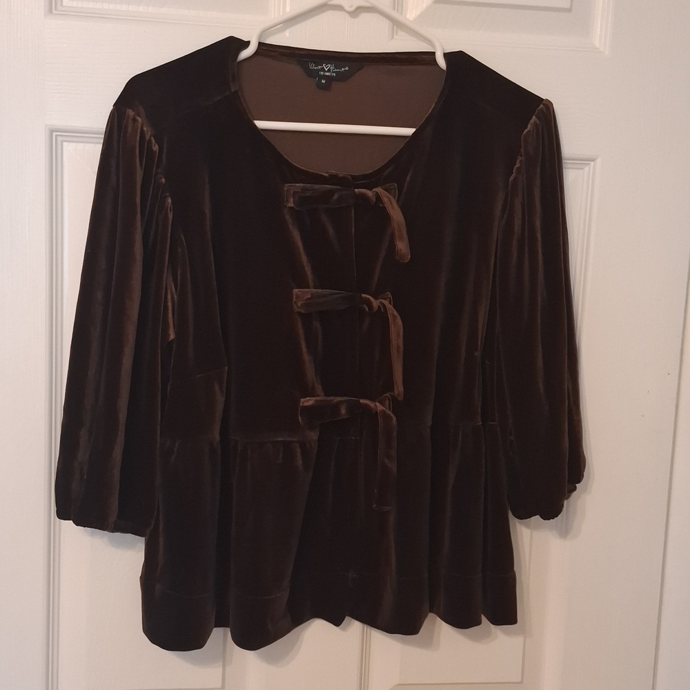 Velvet Heart Los Angeles sz M, brown velvet tie front top.